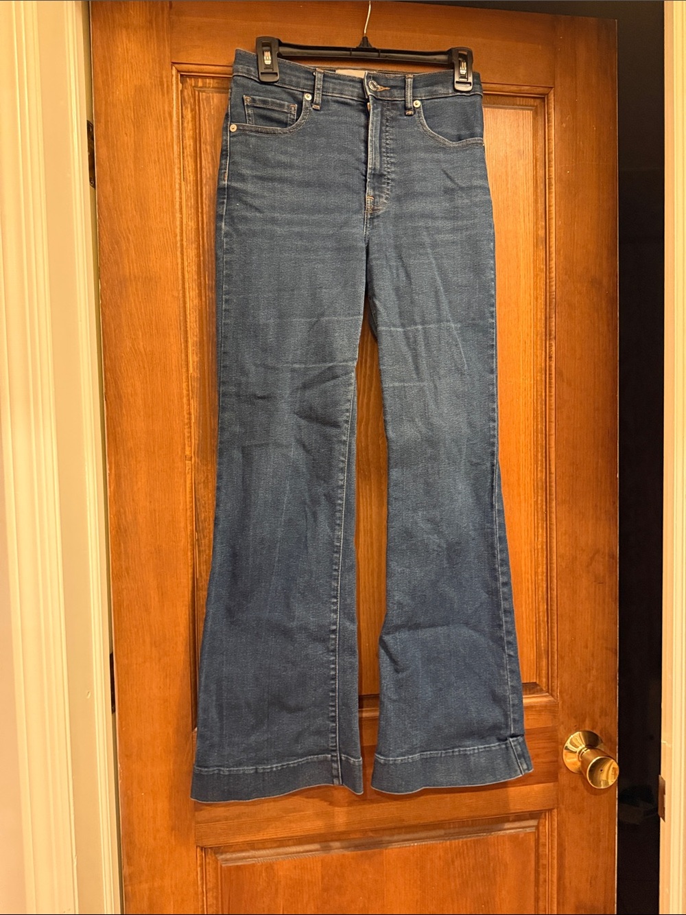 Everlane High-Rise Flare Jeans in Medium Blue Denim